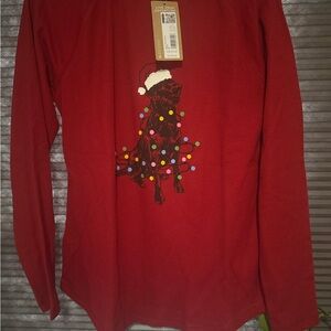 Eddie Bauer Red Long Sleeve Tee with Festive Dog Print